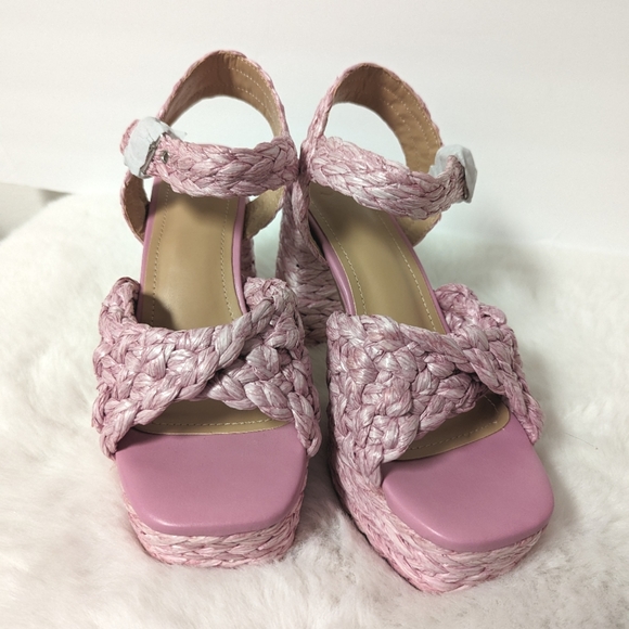 JustFab Pink Jute Platform Buckle Heel Sandals Size 9 - Picture 8 of 10